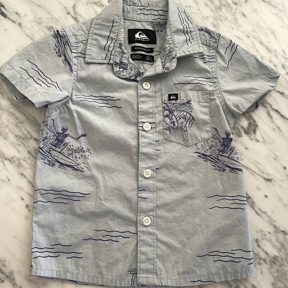 Quiksilver Kids Get Cracking Short Sleeve Button Up Shirt - Light Blue